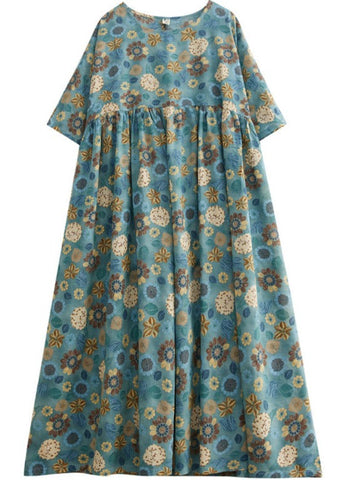 Lässiges Swing-Kleid aus Baumwolle mit Blumenmuster 