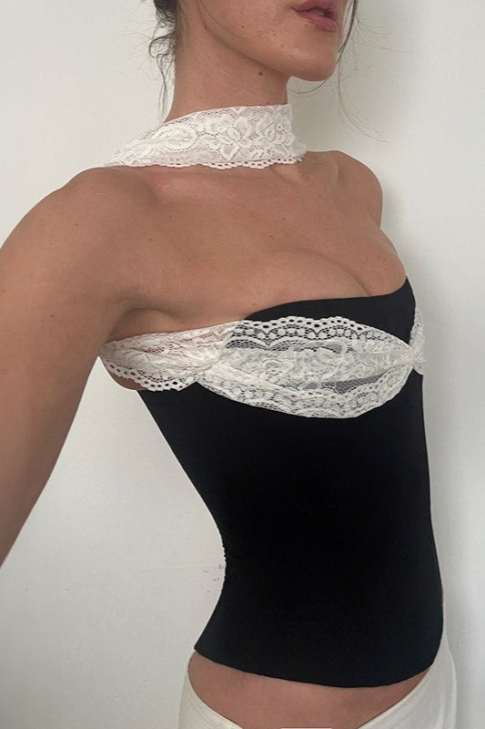 Lace Patch Slim Tube Tank Top