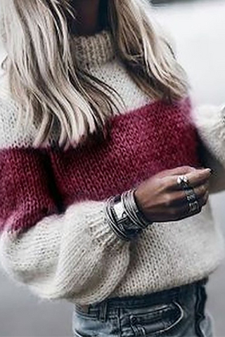 Casual Striped Patchwork Contrast O Neck Tops