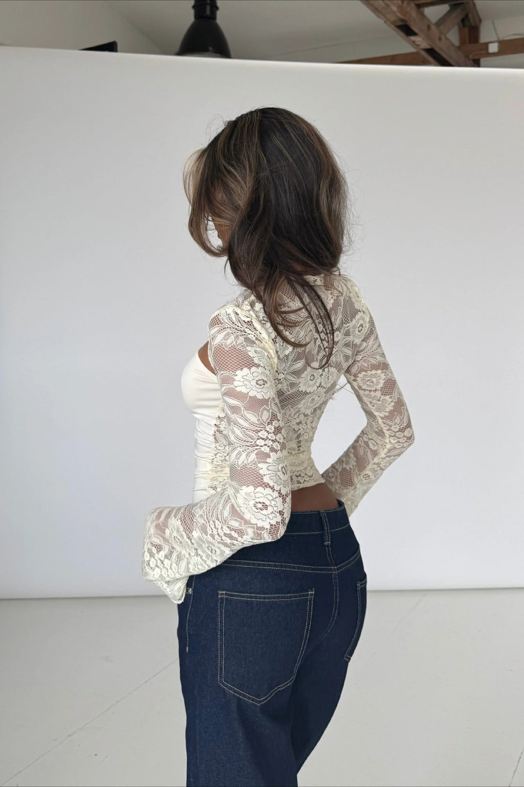 Lace Cutout Flare Sleeve T-shirt