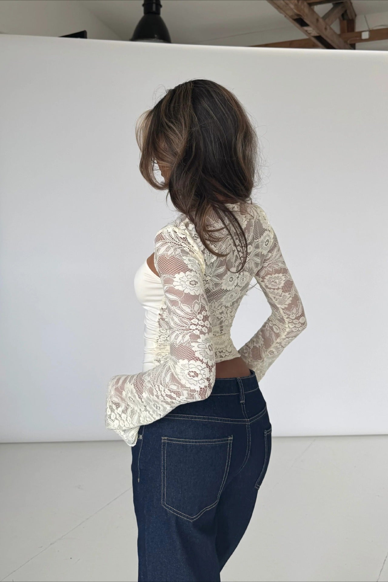 Lace Cutout Flare Sleeve T-shirt