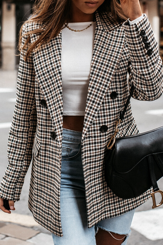 Casual Street Plaid Split Joint Buttons Turn-back Collar Outerwear