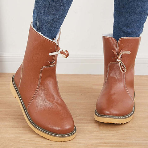 Warme, mit Baumwolle gefütterte Schneestiefeletten mit breiter Weite, flache Stiefeletten 