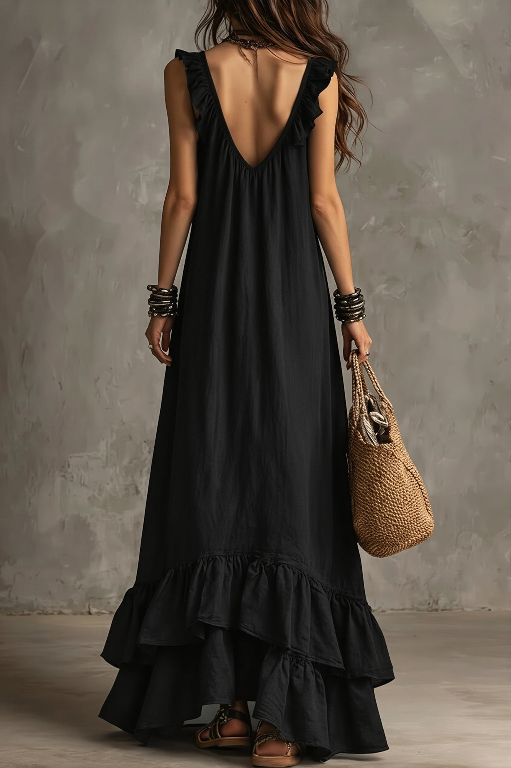 Ruffle Sleeveless Casual Long Boho Dress