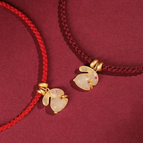 Sterling Silver Auspicious Rabbit Transit Red Rope Braided Bracelet