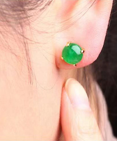 Pendientes de jade con incrustaciones de plata de ley verde hechos a mano 