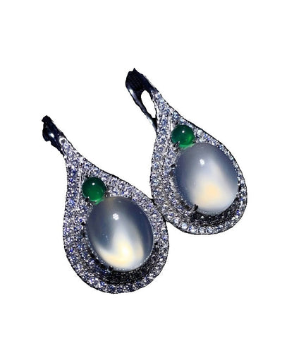 Pendientes de plata de ley con incrustaciones de jade y circonita para mujer 