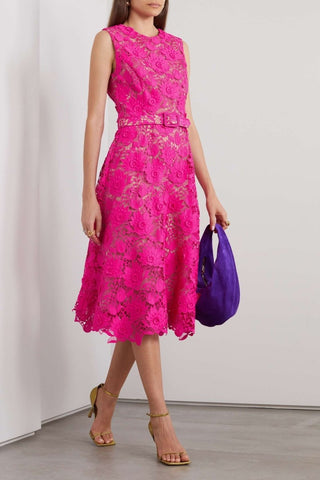Vestido midi con cinturón y encaje bordado Afra 