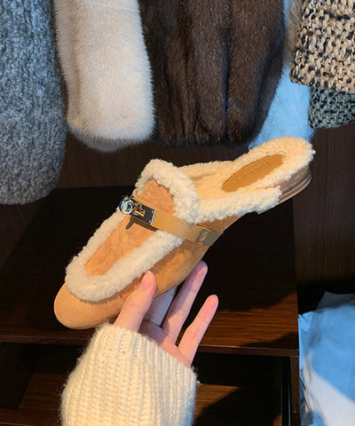 Schicke gelbe Hausschuhe Schuhe Spleißen flauschige Wolle gefüttert 