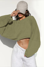 Solid Cropped Crew Neck Sweatshirt