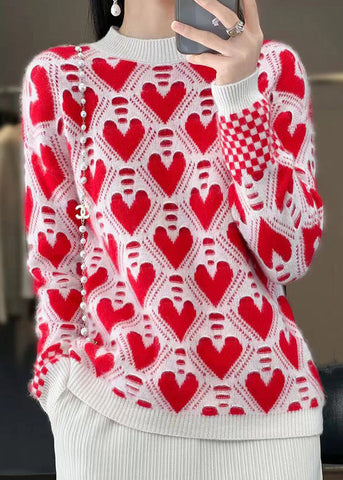Rot Gemütliche Patchwork Kaschmir Stricken Pullover O Neck Frühling 