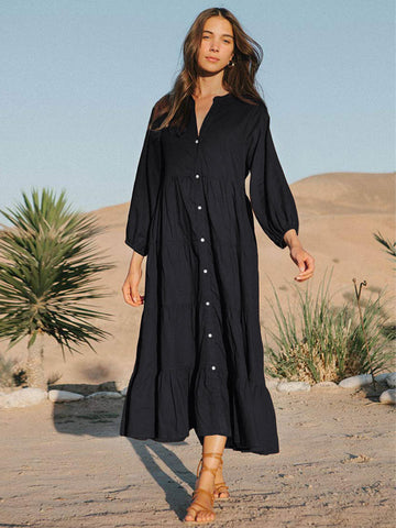 Lagen-Maxikleid, Rundhalsausschnitt, Knopfleiste vorne, Übergroße Tageskleider 