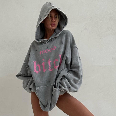 Celestia Printed Hoodie Lazy Loose Pocket Coat