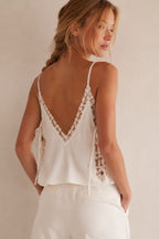 Casual Lace Patch Cropped Cami Top