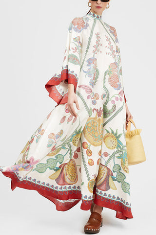 Shine The Light Unique Printed High Neck Bell Sleeve Loose Maxi Dress
