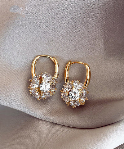 Stylish Gold Copper Alloy Zircon Spherical Hoop Earrings