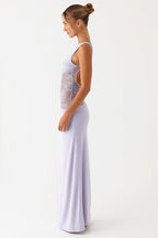 Sexy Lace Satin Backless Maxi Dress