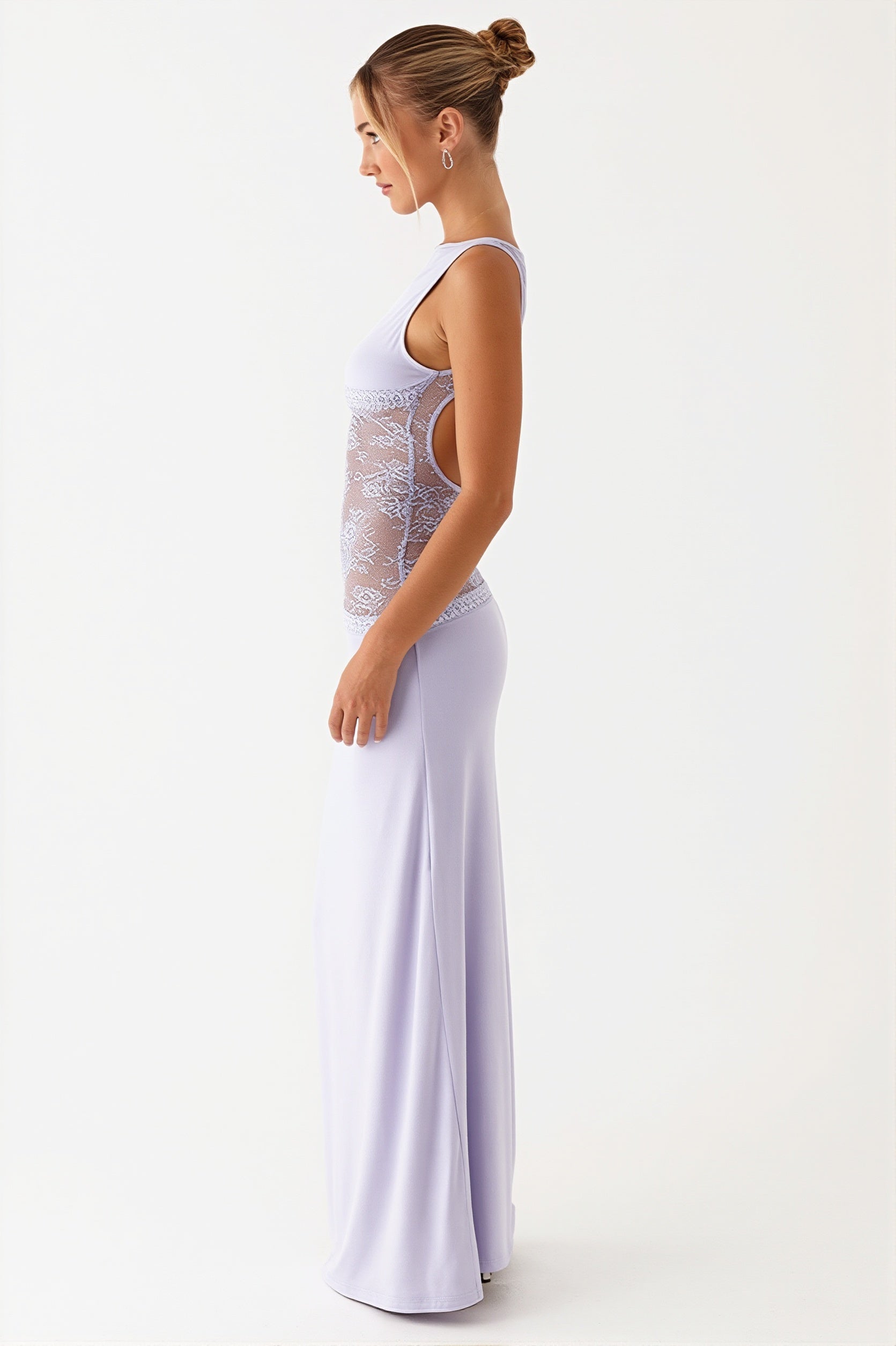 Sexy Lace Satin Backless Maxi Dress