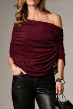 Solid Ruched Cape Loose Blouse