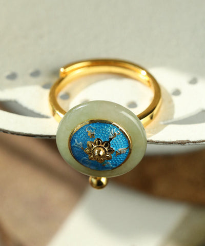 Elegante drehbare Ringe aus vergoldetem Sterlingsilber mit Jade-Cloisonné 