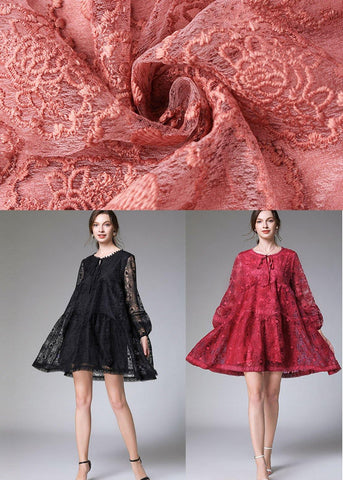 Vestido de fiesta de encaje de primavera de moda rosa elegante de manga larga 