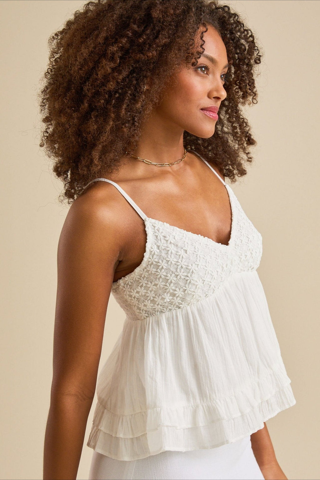 Lace V Neck Mesh Loose Cami Top