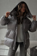 Adjustable Drawstring Hooded Puffer Jacket