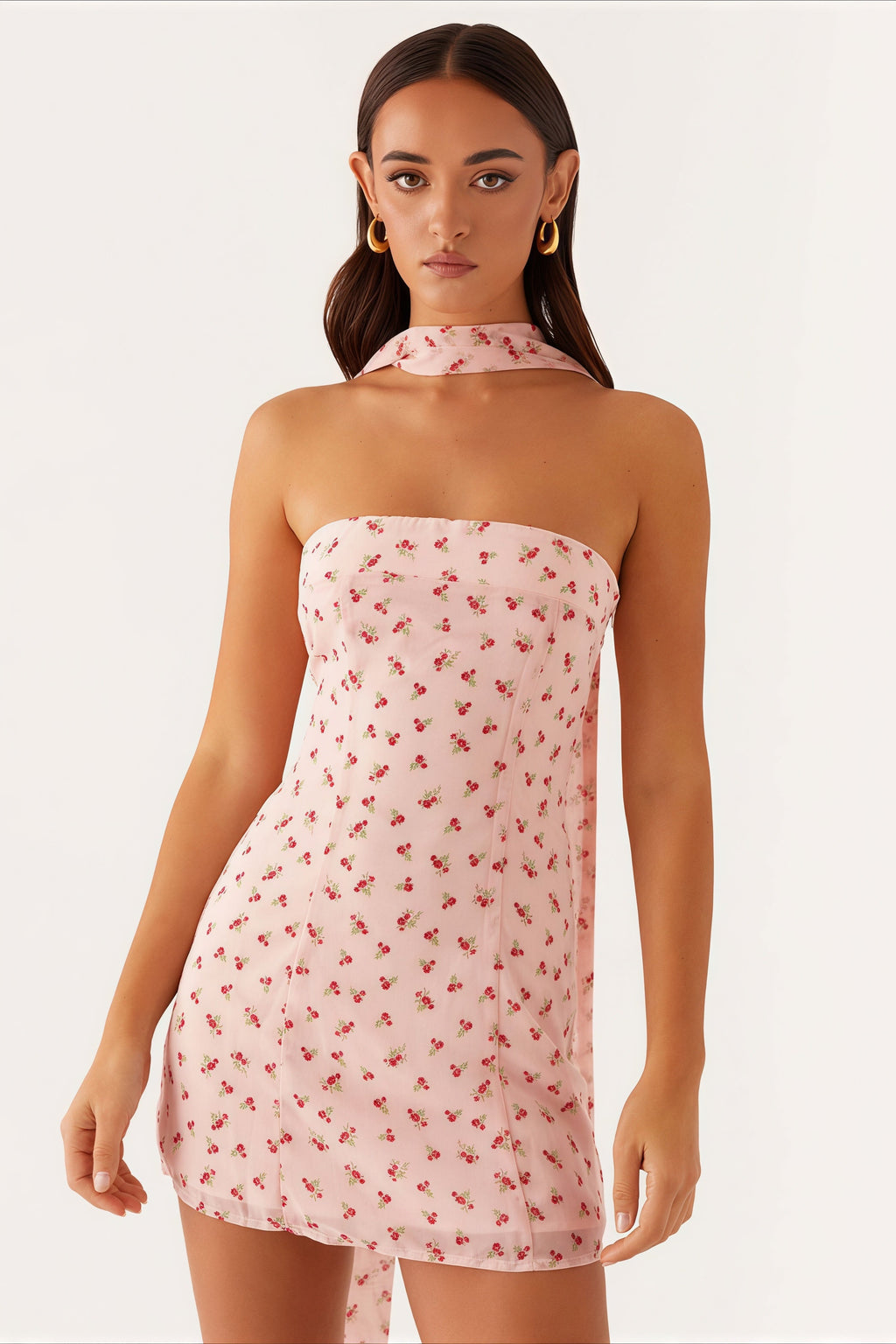 Sexy Strapless Chiffon Print Bodycon Club Mini Dress