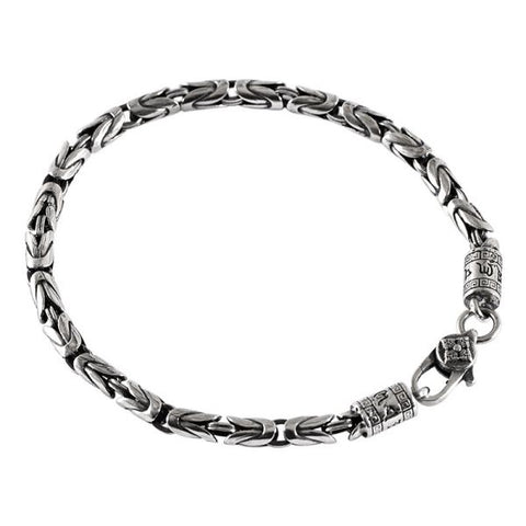 Sterling Silver Buddhist Mantra Vajra Byzantine Chain Bracelet