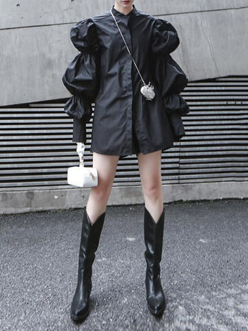 Vintage Layered Puff Sleeve Long Shirt