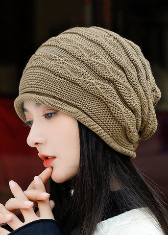 Elegante, kaffeebraune, übergroße, warme Bonnie-Strickmütze 