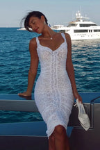 Sheer Lace Cami Slim Midi Dress