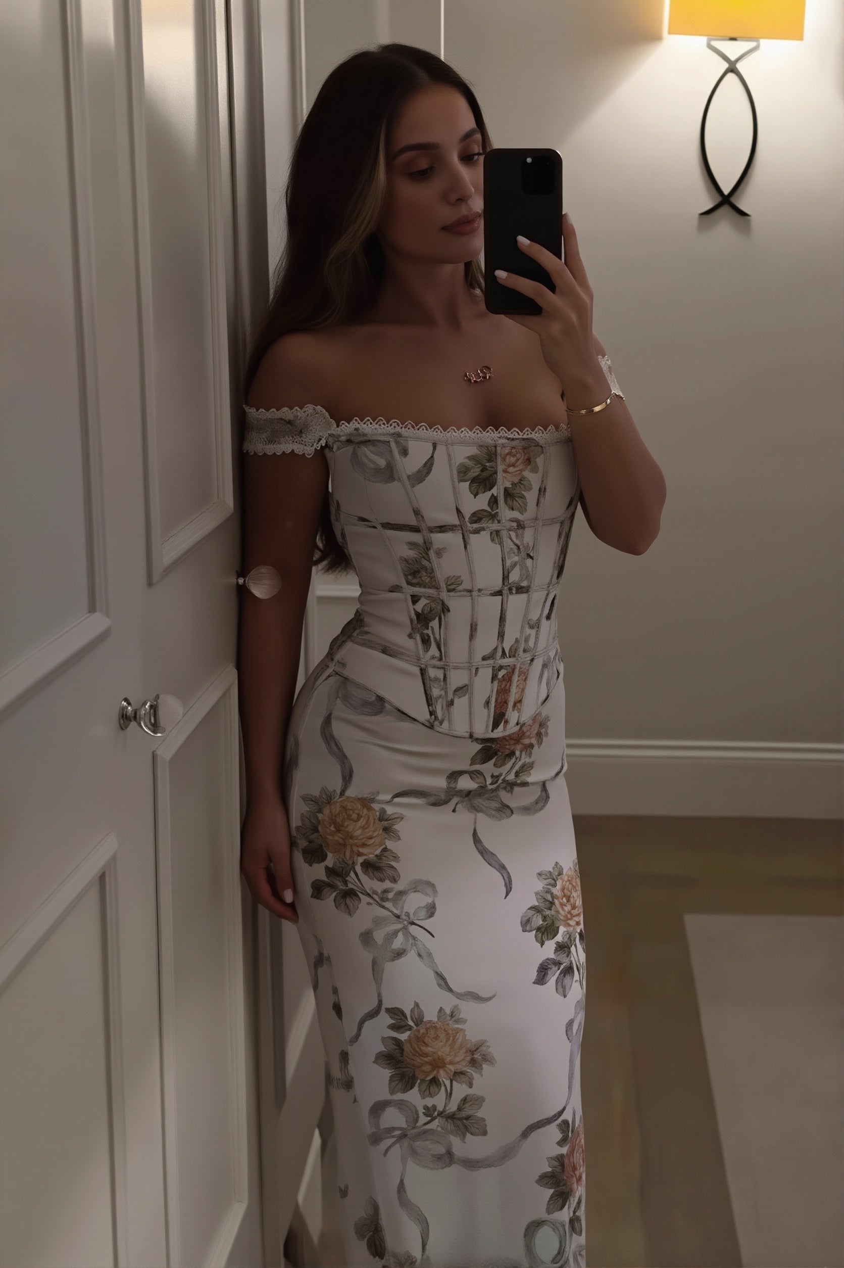 Floral Printed Bandeau Bodycon Maxi Dress