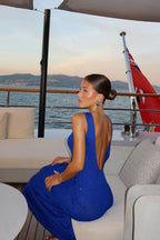 Sexy Shiny Sleeveless Backless Slim Maxi Dress