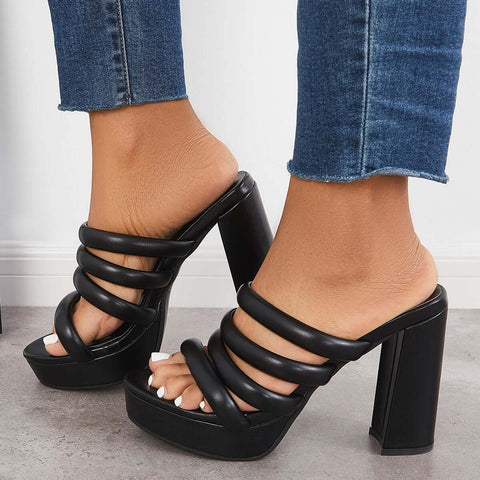 Plateau-Sandalen mit klobigen High Heels und rückenfreiem Schlupfschuh 