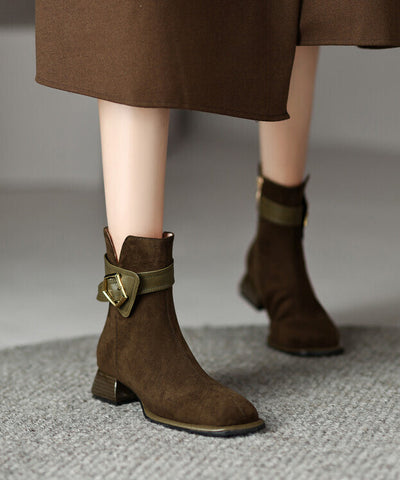 Edle Grüne Stiefel Chunky Wildleder Fitted Splicing Reißverschluss 
