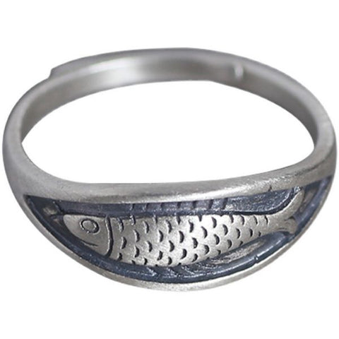 Anillo de pez koi vintage clásico y popular de plata de ley 
