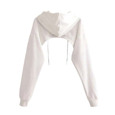 Sudadera con capucha súper corta y sexy de verano para mujer, sudadera con cordón de manga larga y pecho abierto, Tops fáciles de usar, ropa para mujer 