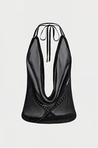 Halter Deep V Backless Rivet Fitted Tank Top