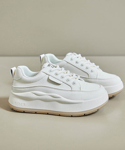 Zapatos casuales blancos con plataforma, cuña y tacón alto con cordones 