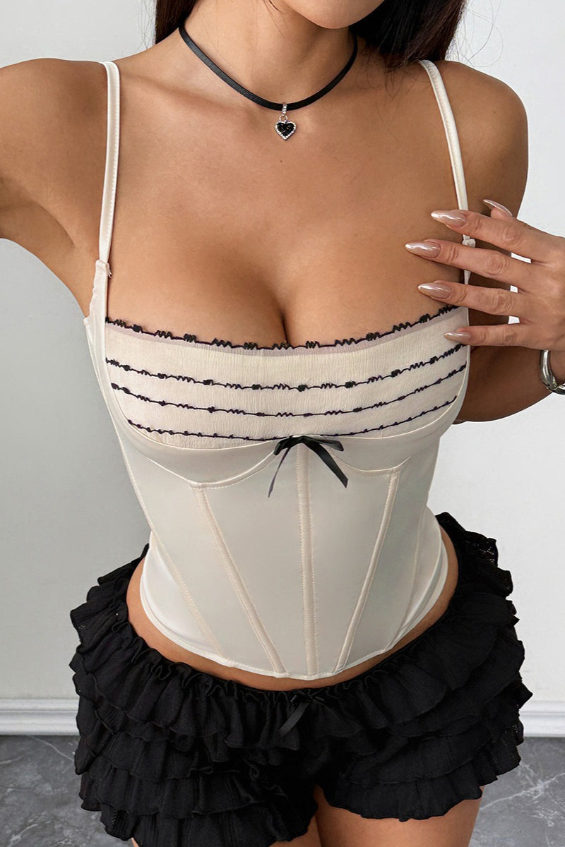 Ribbon Tie Lace Trim Corset Cami Top