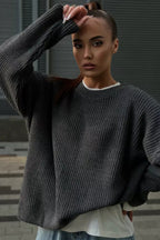 Solid Knit Crewneck Pullover Sweater