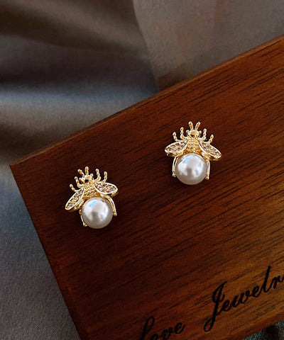 Pendientes Vogue con perla de abeja y cobre dorado 