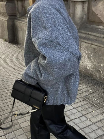 Tossy Casual Loose High Waist Outwear Sweater For Women Long Sleeve Slim Pocket Patchwork Autumn Cardigan Knitwear Women's Coat