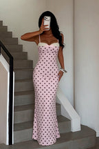 Polka Dot Spaghetti Strap Bodycon Maxi Dress