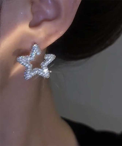 Art Silk Sterling Silver Zircon Star Stud Earrings