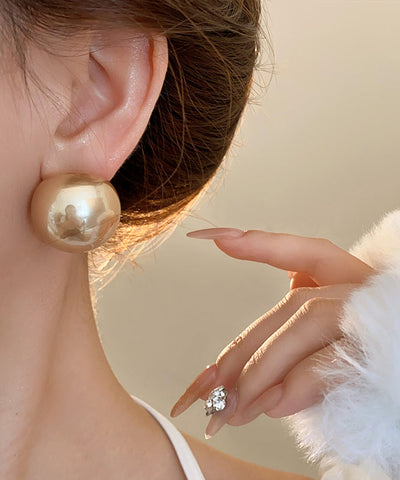 Art Champagne Alloy Pearl Stud Earrings