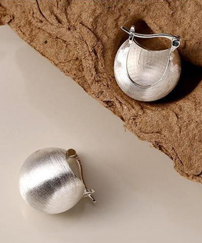 Chic SIlk Sterling Silver Sanding Spherical Hoop Earrings