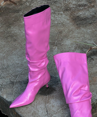 Botas de tacón alto con punta puntiaguda y elegantes de color azul real 