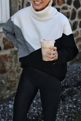 Suéteres de cuello alto con patchwork y bloques de color para trabajo informal (4 colores) 